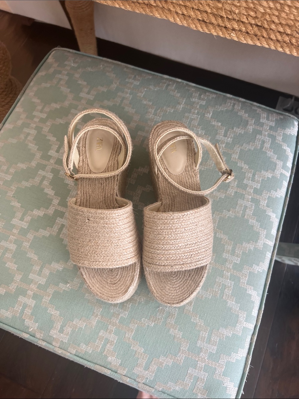 Zara Natural Tan Woven Espadrille Wedge Sandals